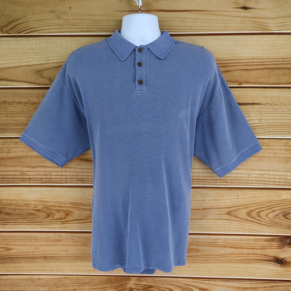 Tommy Bahama Polo Golf Shirt Mens Size L Blue Medium Wash SILK Blend Collared